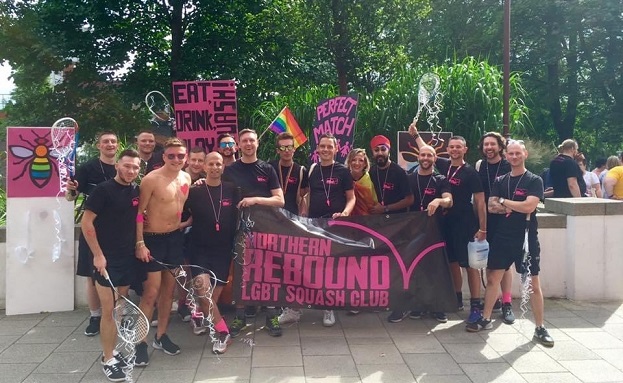 Group of players from Northern Rebound LGBT squash club